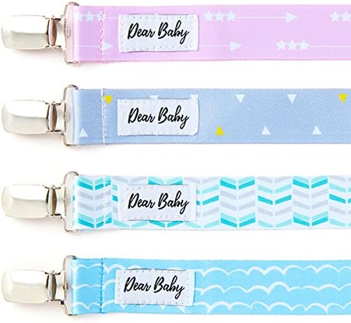 LIMITED PROMOTION! Baby Pacifier Clip Set For Girls and Boys - 4-Pack - Unisex Cute Design - Soother, Toy, Teething Ring Holder - Stylish Baby Shower Gift Set