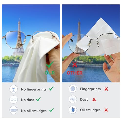 Foyer Nuage 2 x Pro Microfibre Glass Cloths, Streak-free Cleaning for Windows, Glass, Extremely Absorbent, Large Non-Lint Polishing Cloths (White, 65 x 50 cm, 2 Pieces)