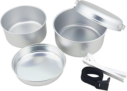 Amazon Com Milicamp Aluminum Camping Cookware Set Compact Lightweight Cooking Set Picnic Hiking Backpacking Outdoor Pot Pan Bowls Mess Kit Sports Outdoors