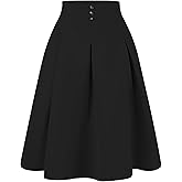 Allegra K Casual Office A-Line Skirt for Women's Knee Length Button Decor Midi Pleated Skirts