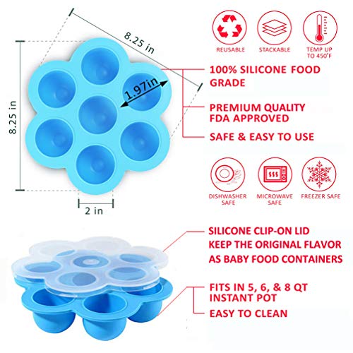 Silicone Egg Bites Molds for Instant Pot Accessories - Reusable Baby Food Storage Container and Freezer Tray with Silicon Lid,Fits Instant Pot 5,6&8Qt Pressure Cooker