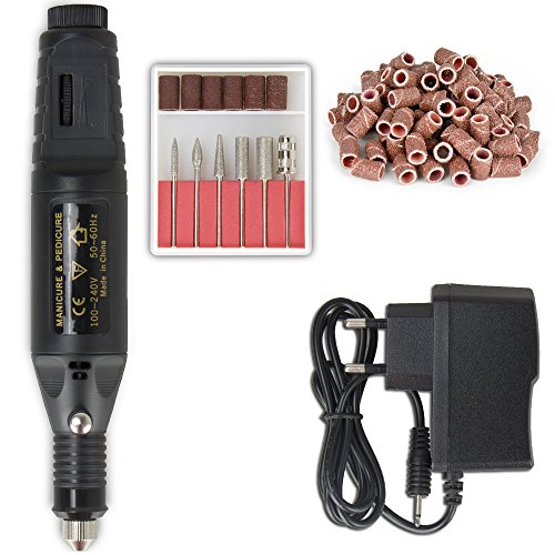 Professional Electric Manicure Machine Nail Drill art Pedicure File Polish Pen Shape Acrylics Tool Finger Toe Care Product with Multi Sanding Bits and Power Adapter (Black)
