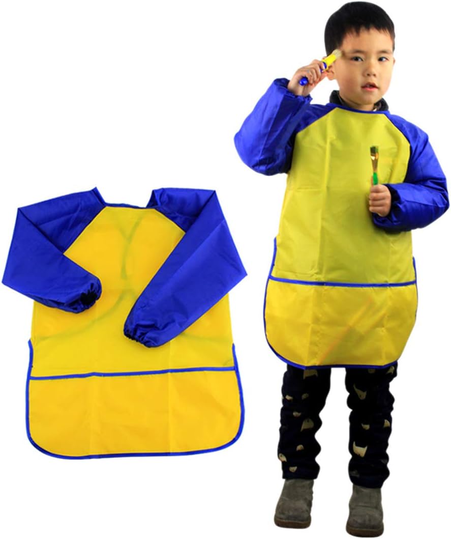 Kids Waterproof Art Smock Children Paint Apron Painting Smock Long Sleeve Toddler Play Aprons Boys Girls Artist Painting Aprons with 3 Pockets for Painting Cooking