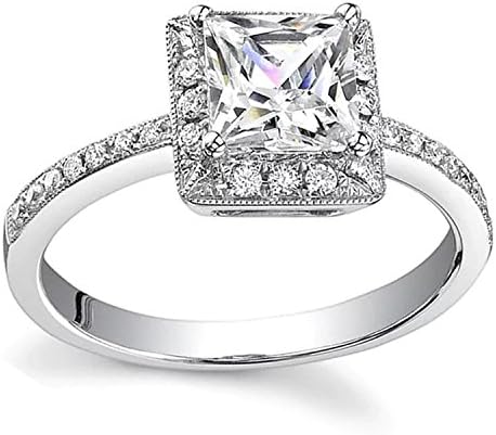 Halo Princess Cut Diamond Engagement Ring 14k White Gold