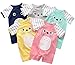 Unisex Baby Cotton Onesie - Short Sleeve Outfit with Cute Graphics, Striped Sleeves, 3-6 Months, Grey