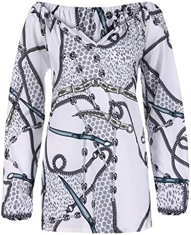 Leisuraly 2019 New Womens Long Sleeve Top Ladies Button Down Chains Print Shirts Pleated V Neck Tops Blouses Sweatshirt
