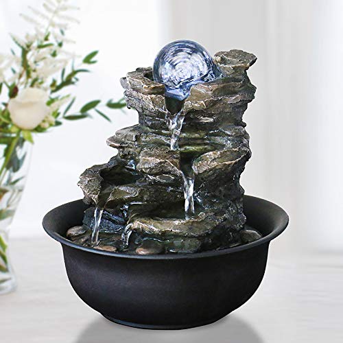 WICHEMI Tabletop Water Fountain with Rolling Ball, Feng Shui Zen Indoor