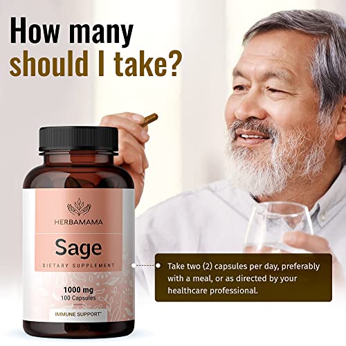 HERBAMAMA Sage Capsules 1000mg, 100 Capsules Organic Salvia