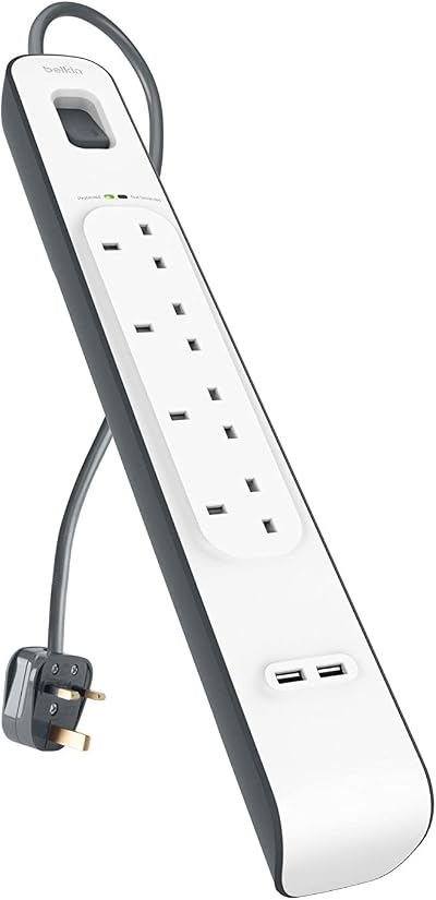 Belkin 4 Way Extension Lead with USB Ports 2.4A Shared 2m Surge Protected