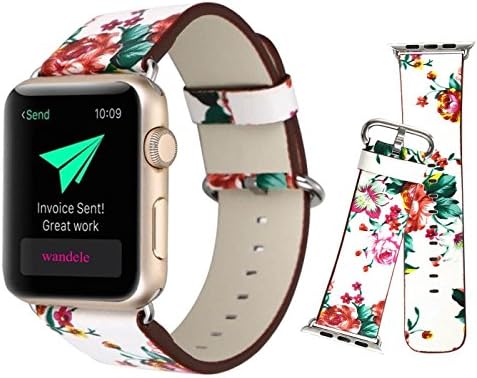 Wandele for Apple Watch Band 38mm S/M Soft PU Leather Flower Prints Bracelet Strap Wrist Bands Belt Replacement With Stainless Adapter for All Models Series 2 Series 1 Nike+ Sport Edition(6# 38mm))