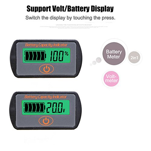 GCARTOUR Battery Capacity Indicator, Digital LCD Display, 12V 24V 36V 48V Lead-Acid Lithium Battery Fuel Gauge Monitor Meter Voltmeter Tester for Auto Motorcycle Vehicle Golf Cart Car (Grey, 24V)