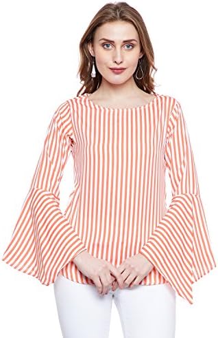 Fabulous Me Women's Striped Bell Sleeve Top (White & Orange)