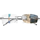 Myfeasy Frameless Progressive Multifocal Reading Glasses Diamond Cut Photochromic Sunglasses Titanium Progressive Readers