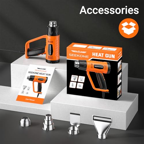 Heat Gun, SEEKONE 2000W Professional Heavy Duty Hot Air Gun Kit 400℃ & 600℃ Dual-Temperature Settings with Flame Retardant Protective Cover, 4 Nozzles for Crafts, Shrinking PVC, Stripping Paint
