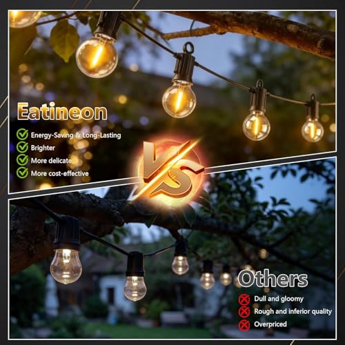 Outdoor String Lights 30M,Led Patio Globe Lights with 27pcs Plastic Bulbs,Waterproof,Shatterproof,G40 Outdoor String Lights,34 Connectable for Backyard, Bistro, Porch, Deck, Balcony,Tent
