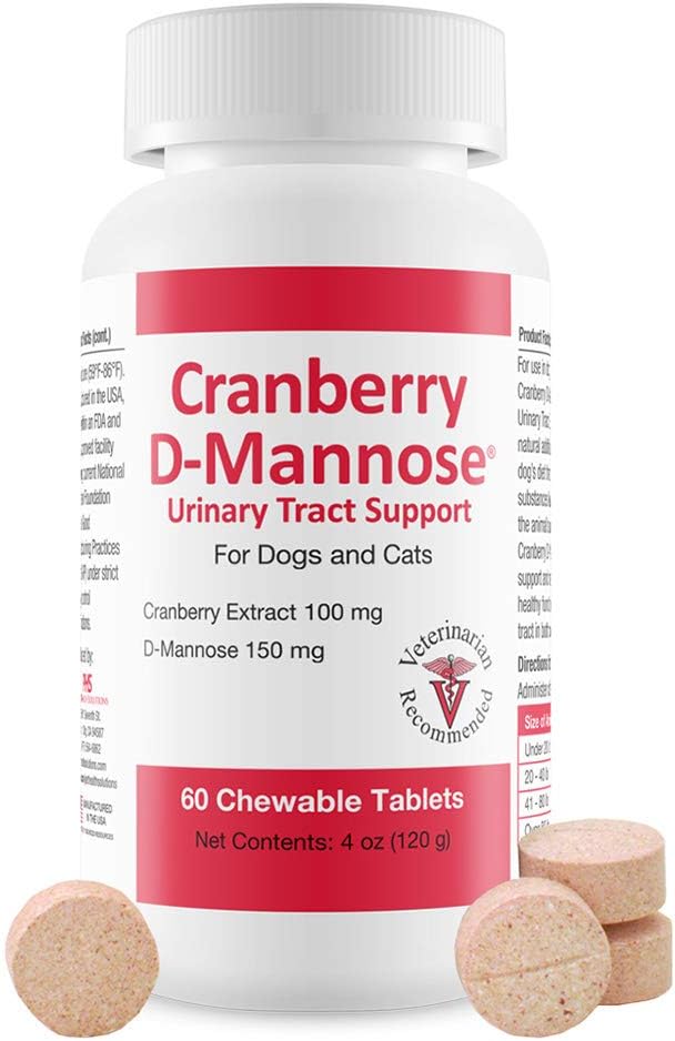 Cranberry D-Mannose Urinary Tract Support - Bladder Health Supplement for Dogs and Cats - 60 Tablets : Pet Supplements : Pet Supplies