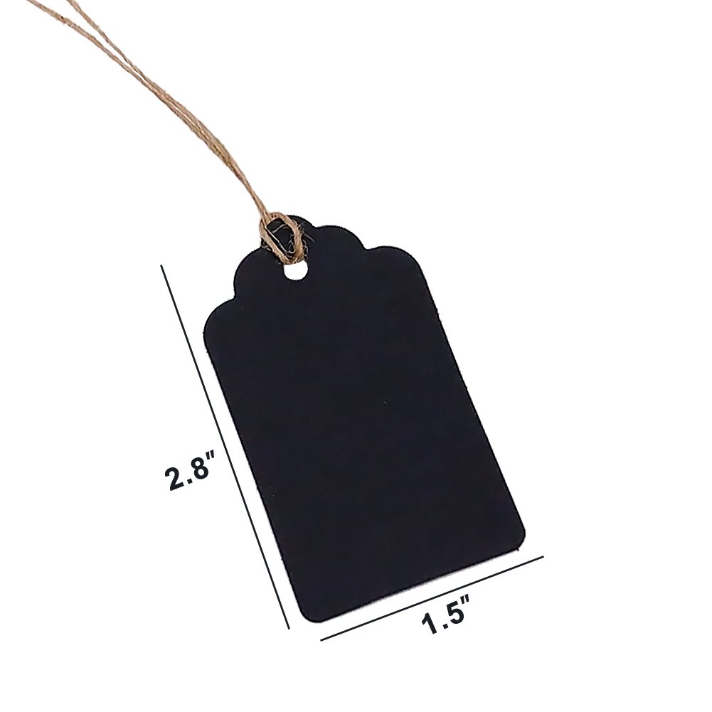 SallyFashion 125pcs Black Paper Gift Tags with Free 200 Root Natural Jute Twine