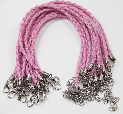 Pink 10pcs Man-made Twist Leather Cord Braid Rope Bracelet Bangle Jewelry Making DIY
