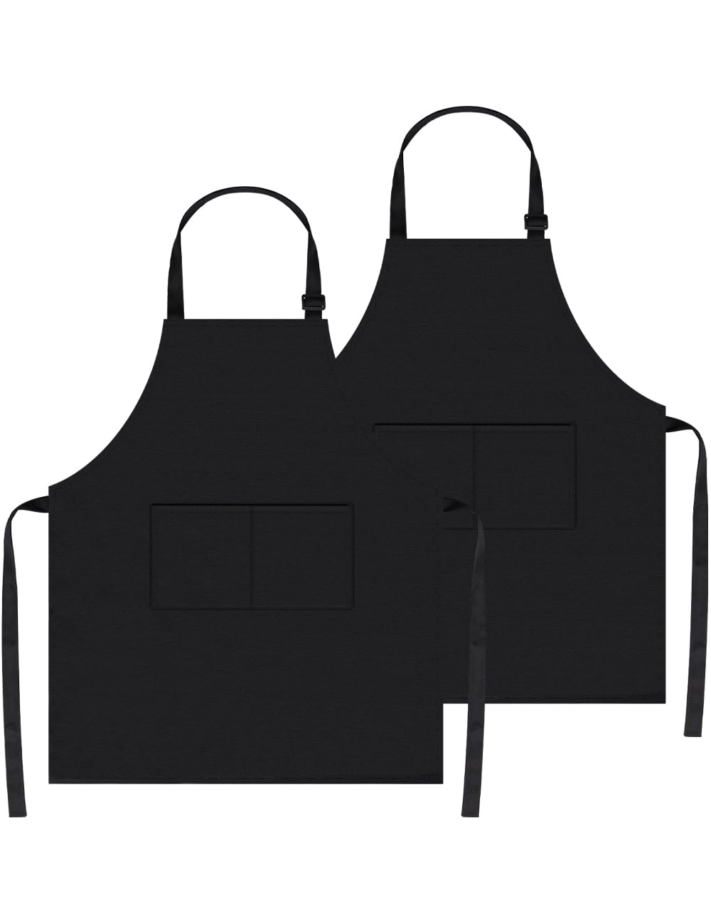 Professional Adjustable Black 100% Cotton Apron with 2 Pockets Cooking Kitchen Chef Women Men Aprons for Home Kitchen, Restaurant, Coffee House, Baking Gardening BBQ 2 Pack