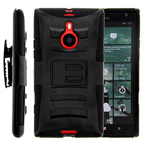 Nokia Lumia 1520 Case, Nokia Lumia 1520 Holster, Two Layer Hybrid Armor Hard Cover with Built in Kickstand for Nokia Lumia 1520 (AT&T) from MINITURTLE | Includes Screen Protector - Black