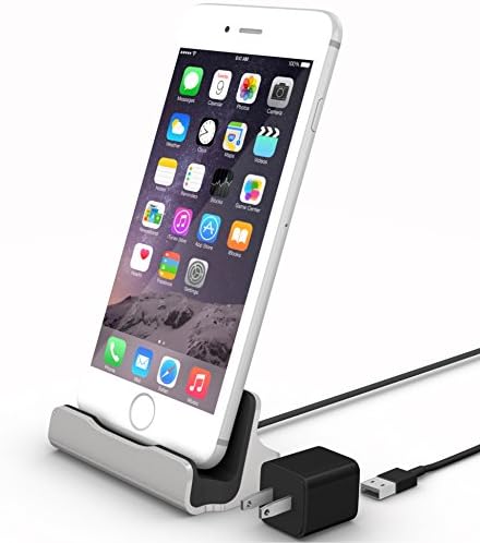 iPhone Charging Dock Kit by La Zuzzi, (Silver), Includes Adapter &amp; Lightning Cable, Docking Station For iPhone 7/7 Plus, iPhone 6/6S/6 Plus, iPhone 5/5S, iPod Touch 5, Apple Accessories Collection!