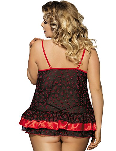 Maxde-Sexy-Babydoll-Lingerie-for-Women-Plus-Size-for-Sex-Sleepwear-Set-Nightwear-with-Underwire-Black-With-Floral