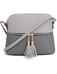 SG SUGU Lightweight Medium Dome Crossbody Bag with Tassel | Zipper Pocket | Adjustable Strap (Gray/Dark Gray)