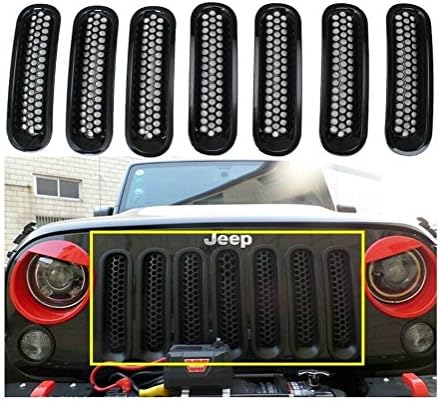 Starview® Black Front Grill Mesh Grille Insert Kit For Jeep Wrangler Rubicon Sahara Jk 2007-2015 7PC
