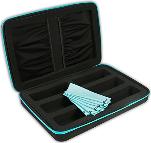 eD Elite SIX Pack Storage CASE with 6 Microfiber Cleaning Cloths for Active 3D Glasses with Foldable arms by eDimensional Elite Series