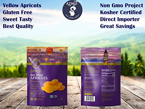 AZNUT Dried Turkish Apricots, Jumbo Size, NON-GMO Certified, Premium Quality, 100% Natural, Gluten-Free, Kosher, Resealable Bag, Snack&Joy, 1 LB (Yellow, 1 LB)