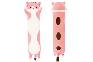 WUYU Lovely Plush Cat Doll Cute Cartoon Soft Stuffed Kitten Pillow Long Throw Sleeping Pillow Doll Toy Gift for Kids Girlfriend Multiple Size (Pink,70cm/27.5in)