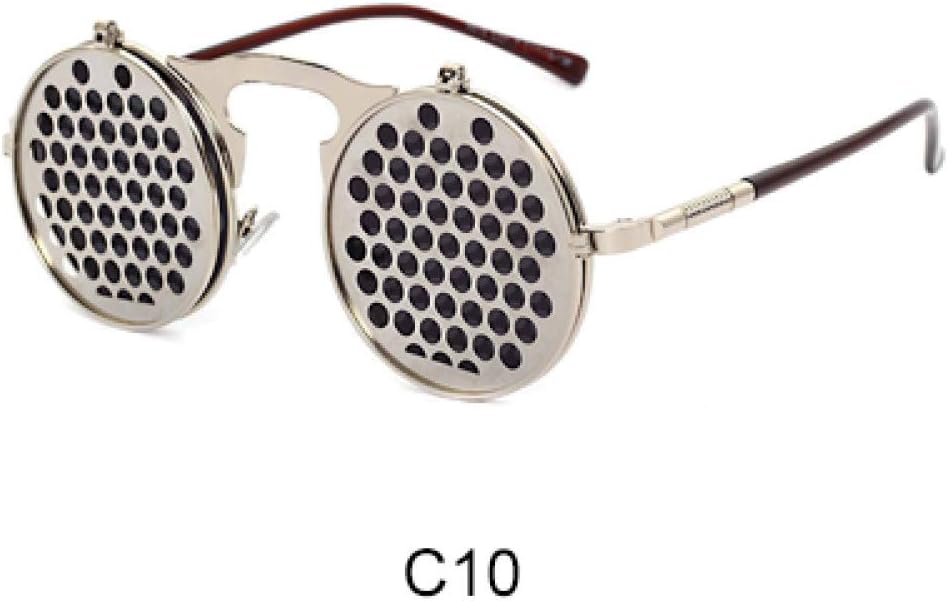 HUYANJING Unique Steampunk Sunglasses Men Women Designer Round Flip Up Sun Glasses Clip Uv400 Vintage Retro Hip Hop Sunglass