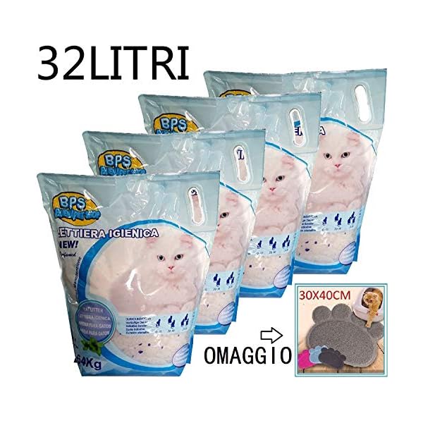 BPS-PET-SHOP-LETTIERA-SILICIOLettiera-per-Gatti-a-Lunga-Durata-ai-Cristalli-di-Silicio-LETTIERA-assorbiodore-SILICIO-per-Gatti-32L LETTIERA GATTO SILICIO 【30LITRI】【8 BUSTE DA 3.8L 】Lettiera per Gatti a Lunga Durata ai Cristalli di Silicio, LETTIERA…