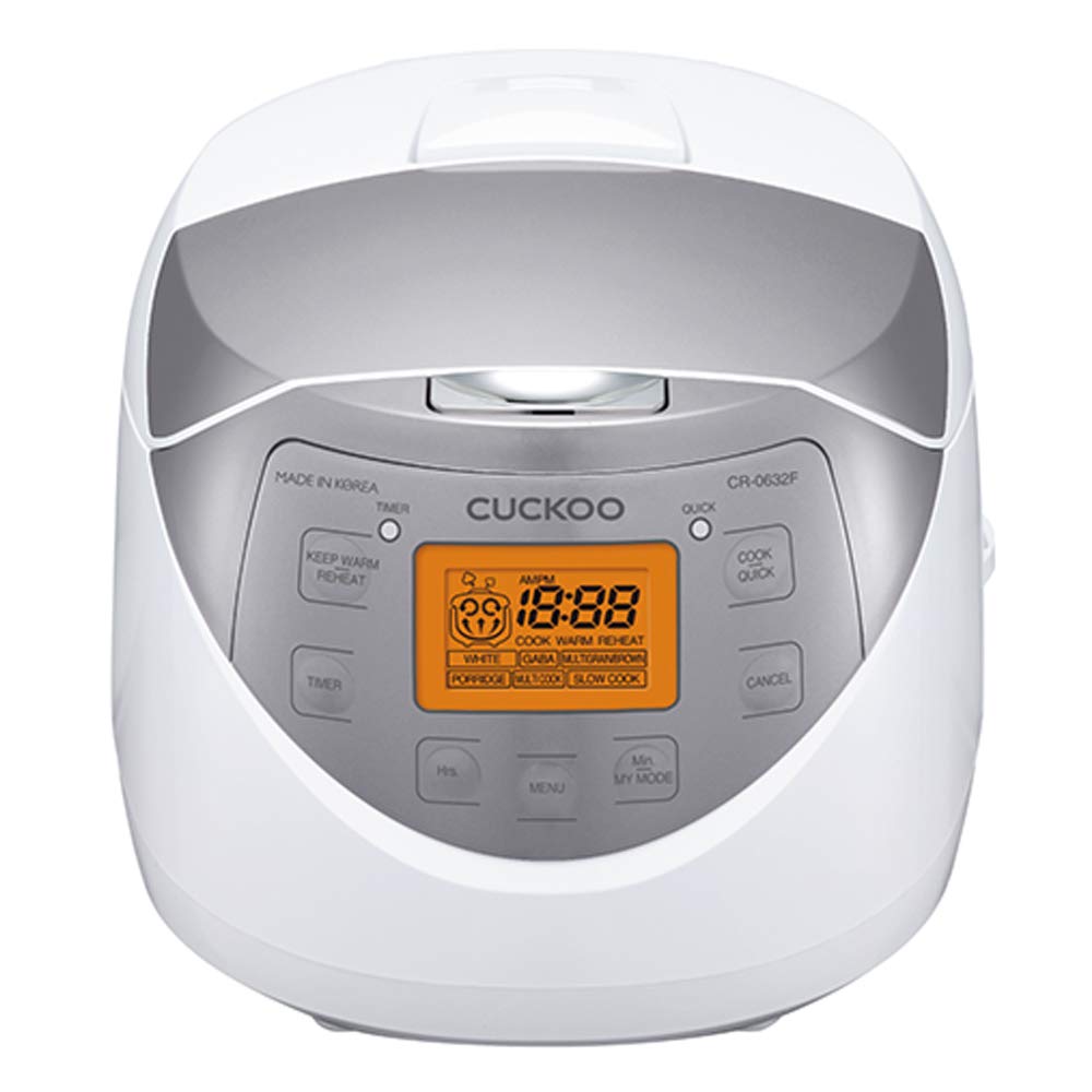 CUCKOO Rice Cooker 6 Cup Uncooked / 12 Cup Cooked, Korean Fuzzy Logic Rice Cooker Small with Delay Timer & Keep Warm Setting, Versatile Food Steamer for Cooking, Non-Stick Inner Pot, Silver (CR-0632F)
