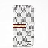 RAYTOP Luxury Brand Designer White Gray Checks Leather Cases for Apple iPhone 6 6s Women Girls Men Classy Classic Plaid Checker Striped Cheap High Quality
