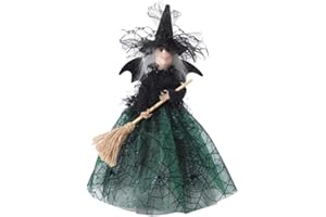 MALOKI Halloween Witch Tree Topper Witches with Hat Mesh Dresses Tree Toppers Nightmare Before Christmas Decorations for Trees Tabletop Ornament Holiday Party Home Decor Indoor