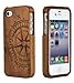 SunSmart Unique Handmade Natural Wood Hard Wooden Case Cover for iPhone 4 4S (Walnut-Compass)