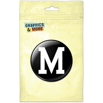 Letter M Initial Black White Kitchen Refrigerator Locker Button Magnet - 3 Inch Diameter