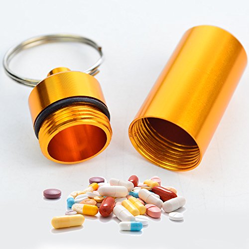 10 Pcs Portable Pill Case, Bantoye Waterproof Aluminum Pill Holders Storage Drug Container with Keychain for Outdoor Camping Traveling, Random Color
