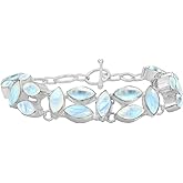 Marquise Shape Natural Gemstones 925 Silver Overlay Handmade Link Bracelet - Birthstone Bohemian Vintage Style Jewelry Statement Adjustable Bracelet - Gifts for Wedding Christmas Anniversary