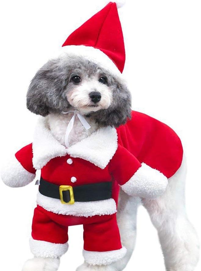 DELIFUR Pet Christmas Costume with Cap - Santa Claus Suit for Dogs & Cats - Warm Xmas Party Suit (Red, XXXL)