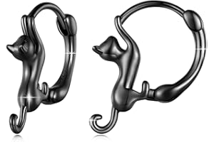 MUNDELL 925 Sterling Silver Cute Cat Huggie Hoop Earrings for Cat Lovers Hypoallergenic Hoop Earrings Statement Fine Jewelry