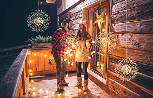Wellerly Fairy String Lights, 2 Pack 8 Modes 198 LED Fireworks Starburst Dandelion Fairy Lights Battery Operated DIY Hanging Remote Control Waterproof Decorative Sliver Wire for Party - Warm White - Thumbnail 2