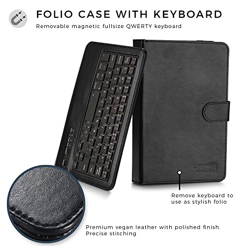 Cooper Infinite Executive Keyboard Case for 7-8" Tablets | 2-in-1 Bluetooth Wireless Keyboard & Leather Folio Cover, Universal, 100HR Battery (Black)