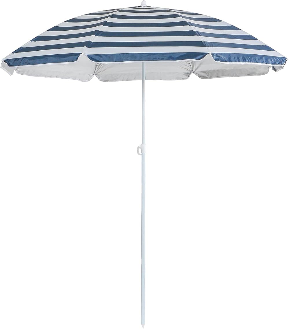 Harbour Housewares Blue Striped Beach Parasol UPF50+ 1.74m Diameter 1.93m High