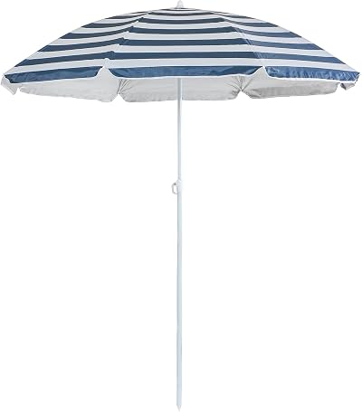 Harbour Housewares Blue Striped Beach Parasol UPF50+ 1.74m Diameter 1.93m High