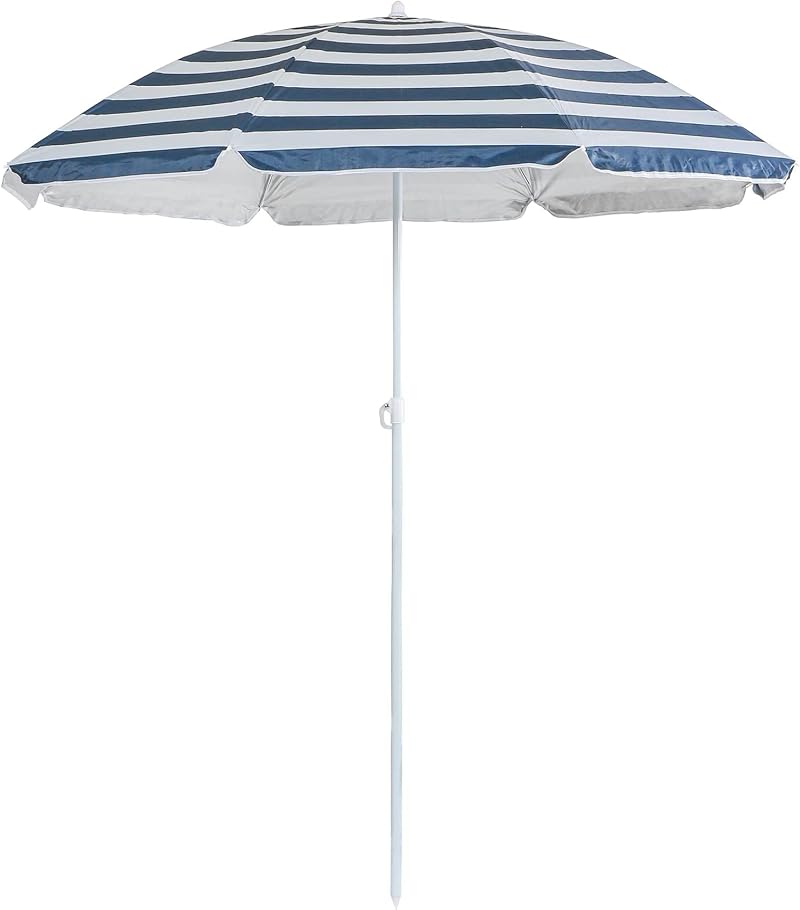 Harbour Housewares Blue Striped Beach Parasol UPF50+ 1.74m Diameter 1.93m High
