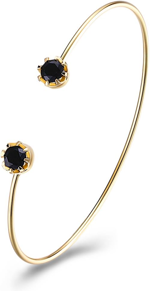 TPHui Jewellery Round Cut Multi Colors Gemstones Fine 18K Rose Gold Plated Bangle Bracelet Simple Modern Elegance (Free Jewelry Pouch) (18k Gold 2)