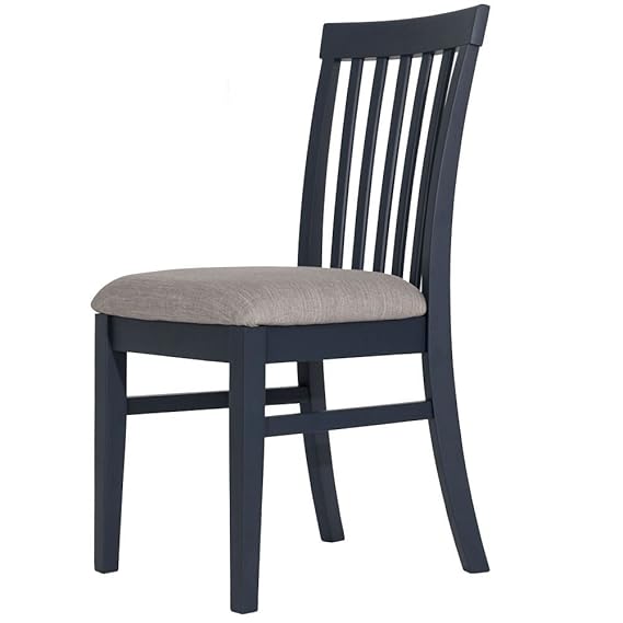 Florence navy blue wooden chair with upholstered seat. Sturdy kitchen dining chair with high
