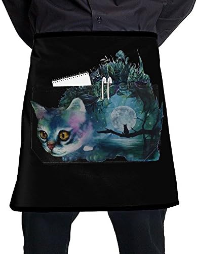Unisex Watercolor Cat Half Waist Apron With Pocket Kitchen Cooking Restaurant Half Bistro Aprons For Chef, Baker, Servers, Waitress, Waiter